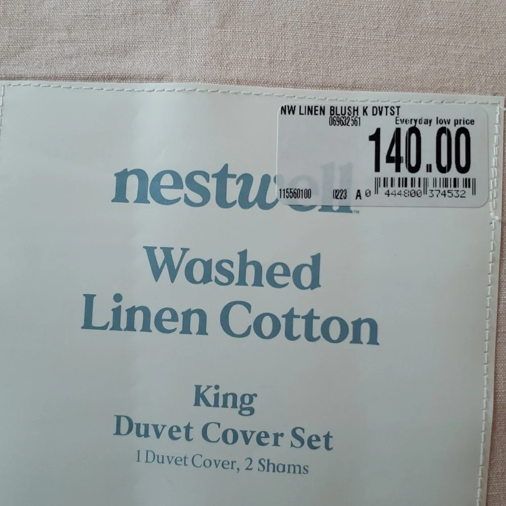 ❤️B2G1 FREE Nestwell® Washed Linen Cotton 3-Piece King Duvet Cover Set,Blush